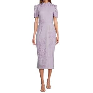 Antonio Melani Size 0 Willow Floral Applique Mock Neck Midi Dress Lavender NWT